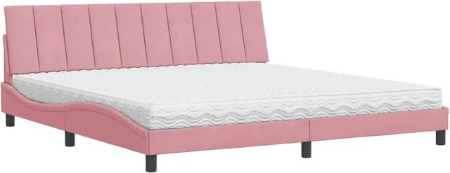 vidaXL Bett mit Matratze aus Samt in Rosa, B/T/H: 200 x 200 x 205 cm - Bild 1