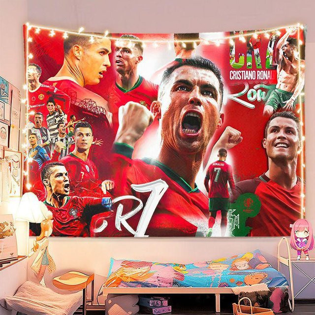 BaiTu Wandteppich Cristiano Ronaldo Fußballstar Wanddekoration Rot B: 90 cm, H: 150 cm - Bild 1