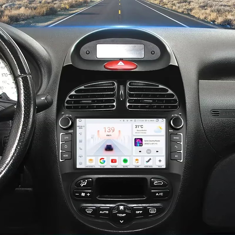 Icreative Android 13 2Din Autoradio mit kabellosem Carplay, Android Auto und GPS-Navigation für Peugeot 206 (1998-2016) und Citroen C2 (2004-2008), Schwarz - Bild 2