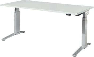 Schäfer Shop Genius ERGOSTYLE S Schreibtisch elektrisch höhenverstellbar, Rechteck, C-Fuß mit Memory Master, lichtgrau/weißaluminium, B: 180 cm, T: 80 cm, H: 63,5-130,5 cm - Bild 1