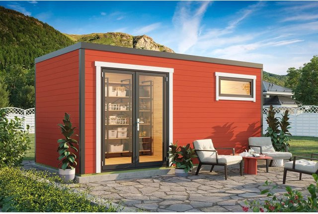 Lasita Blockbohlenhaus Sardinia Gartenhaus mit Flachdach in Rot, B/H/T: 500 x 239,4 x 250 cm - Bild 1