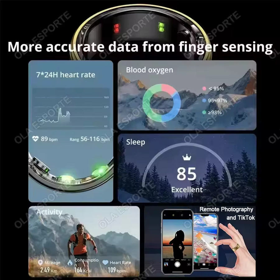 Ola Esporte Smartring HT30 mit Blutdruck-, Herzfrequenz- und Schlafüberwachung, IP68 & 5ATM wasserdicht, Multi-Sport-Modus für Männer und Frauen - Bild 2