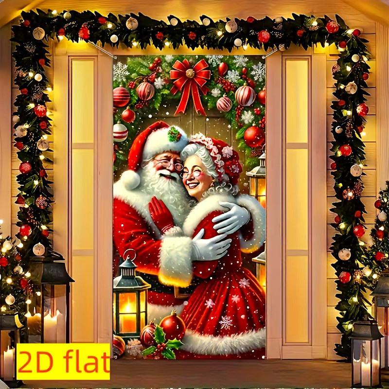 Weihnachtsvorhang mit Weihnachtsmann und Frau in Mehrfarbig als Stoffpanel - Bild 5