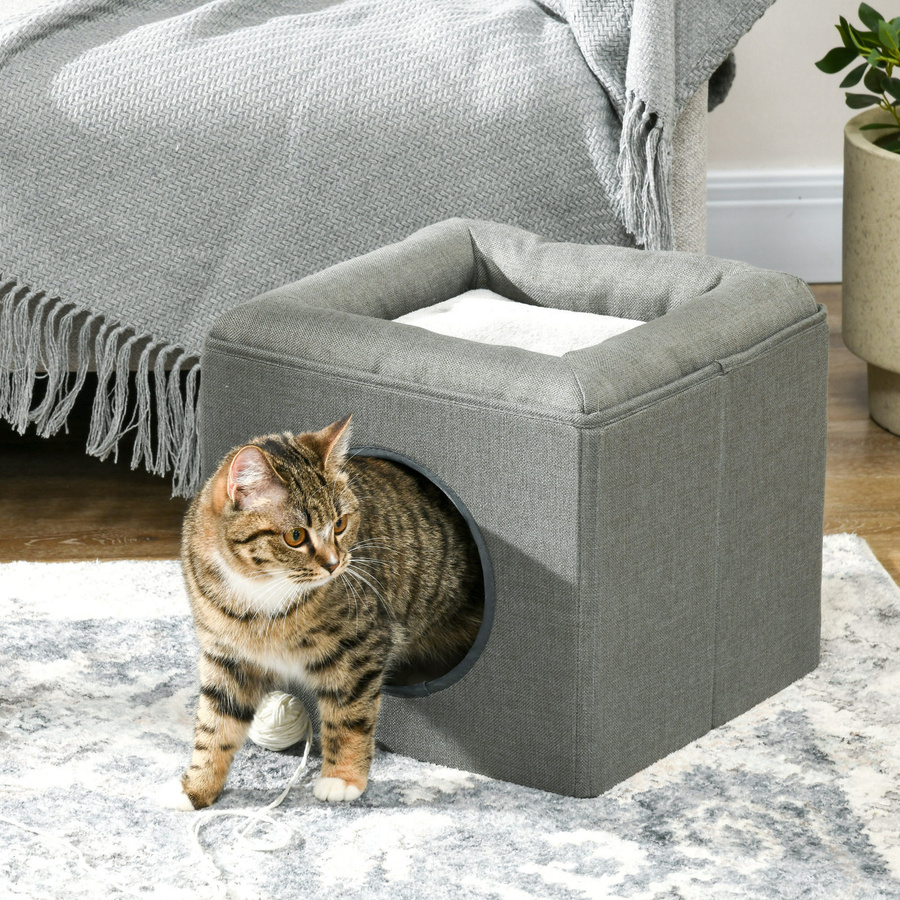 PawHut zweistöckiges Katzenhaus mit Kissen in Grün für Katzen bis 5kg, B/T/H: 36,5 x 36,5 x 33 cm - Bild 2