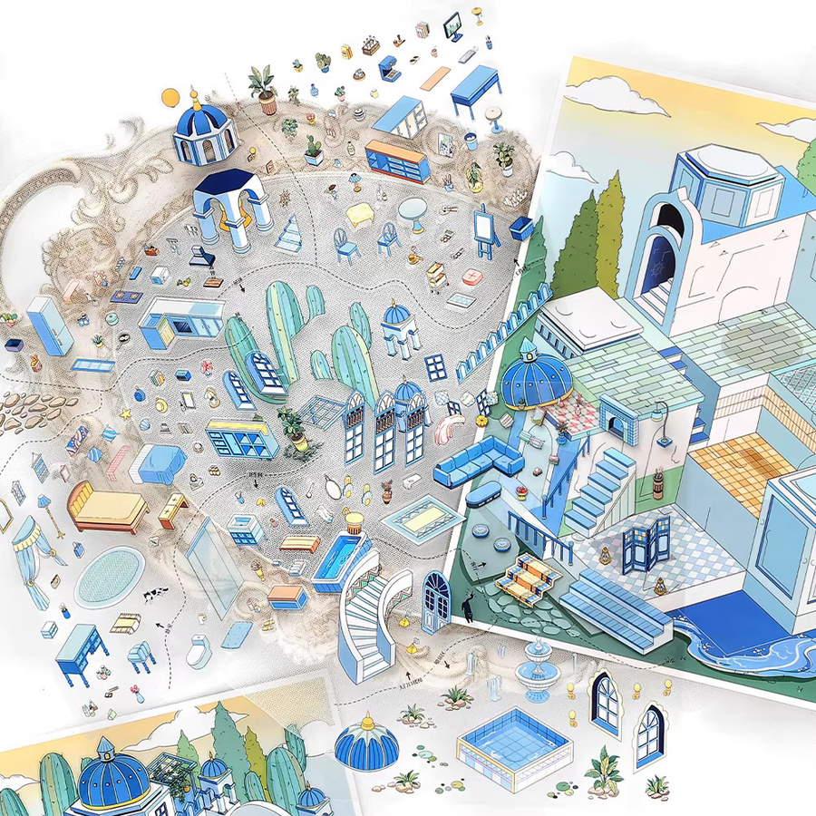 Mr. Paper My Cottage Diorama-Aufkleber Vol.17 Multicolor DIY-Deko Set mit 3D-Schloss-Layout aus Papier - Bild 1