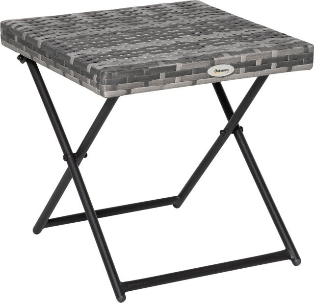 Outsunny Gartentisch aus Polyrattan in Grau mit Metallgestell, klappbarer Couchtisch für Garten und Terrasse, B/T/H: 40 x 40 x 40 cm, Aosom - Bild 1