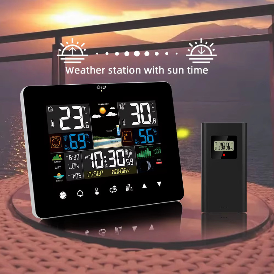 Meterk Multifunktions-Wetterstation mit Touchscreen und kabellosem Außensensor in Schwarz - Bild 2