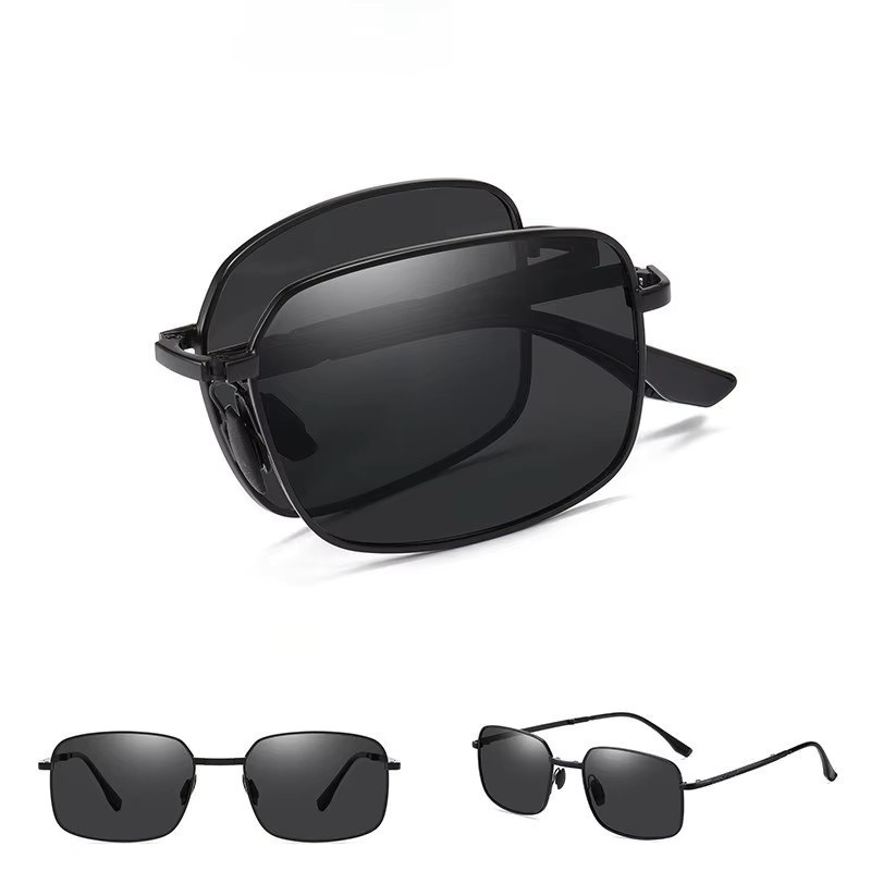 Polarisierte faltbare Sonnenbrille, quadratisch, Herren, schwarz, Vollrand - Bild 4