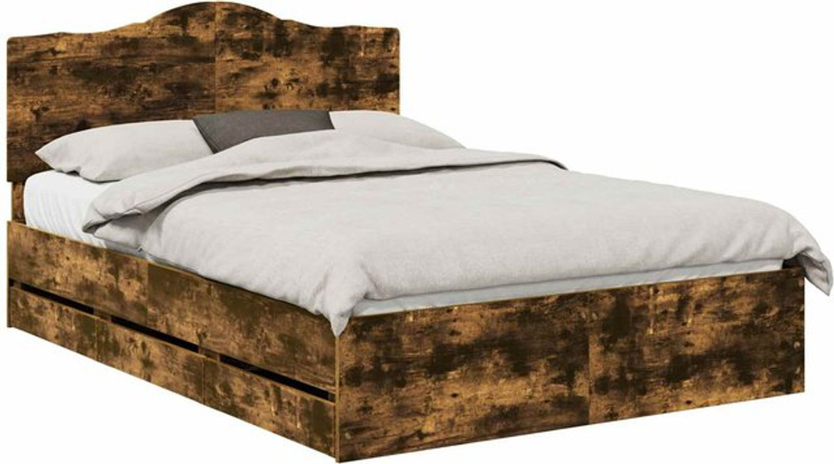 Bettrahmen vidaXL aus geräuchertem Eichenholz in Braun, Modernes Funktionsbett im Industrial Design, B/T/H: 150 x 200 x 100 cm - Bild 1