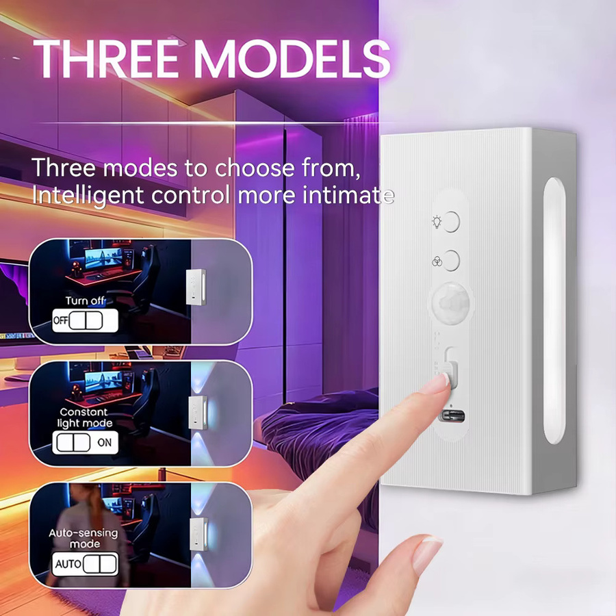 Leclstar Intelligentes Magnetisches Nachtlicht mit Bewegungssensor und RGB-Umgebungslicht, USB wiederaufladbar, Weiß - Bild 2