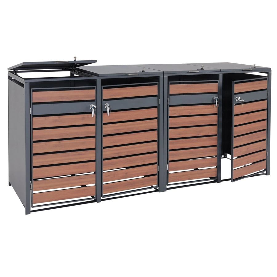 PROREGAL Mülltonnenbox XL aus verzinktem Stahl in Anthrazit und Dunkelbraun, B/T/H: 284 x 117 x 98 cm - Bild 2