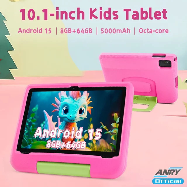 Paitanry Kinder-Tablet in Pink mit 10,1 Zoll Display, Android 15, 8 GB RAM, 64 GB Speicher, Octa-Core Prozessor, Dual-Kamera und elterlicher Steuerung inklusive Schutzhülle - Bild 1