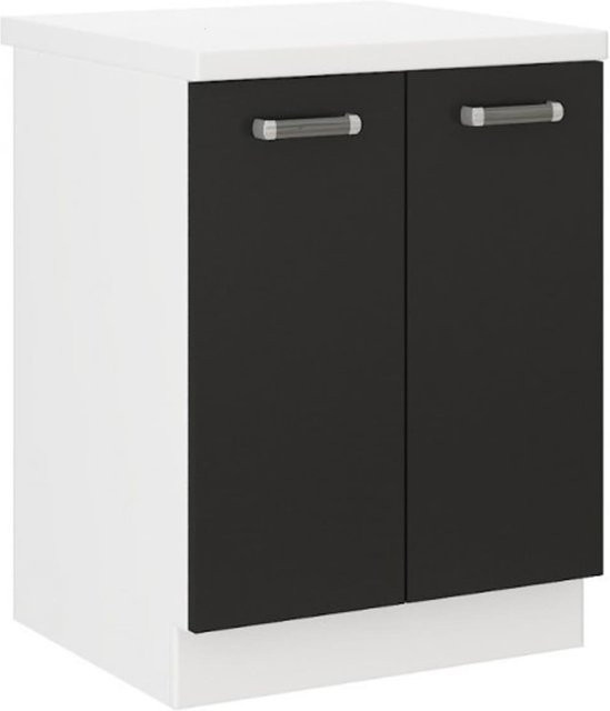 Küchen Unterschrank Omega 240 Schwarz Weiss mit 2 Türen und Einlegboden Breite: 60 cm - Bild 1
