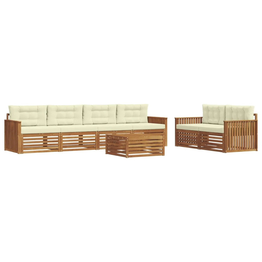 vidaXL Outdoor-Sofagarnitur 7-teilig aus Akazienholz mit Kissen in Natur und Creme - Bild 2