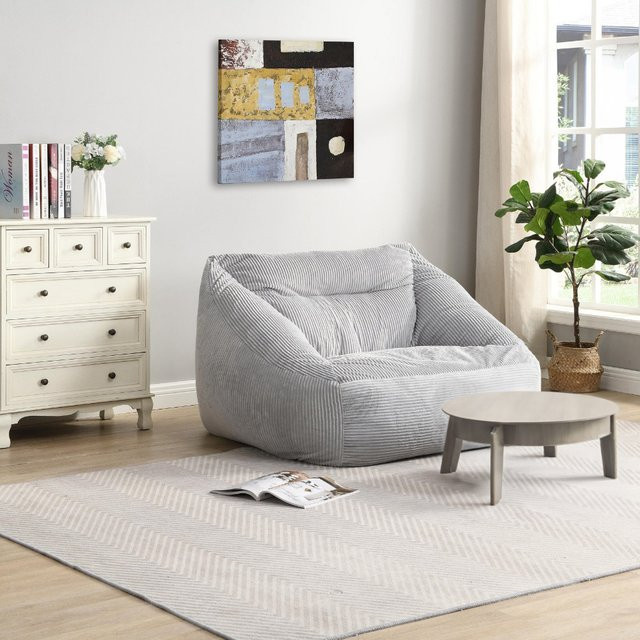 Home Deluxe Sitzsack Sessel COZY in Hellgrau mit Cord-Stoff und Tragegriff - Bild 1