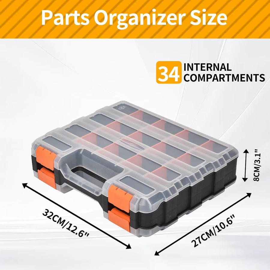 Teile-Organizer-Box mit 34 Fächern in Rot, doppelseitiger Aufbewahrungskoffer mit abnehmbaren Trennwänden für Schrauben, Angeln und Basteln, B/T/H: 32,0 x 27,0 x 8,0 cm - Bild 2