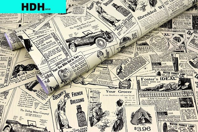 Meihodan Vintage Zeitungs-Tapete in Multicolour, selbstklebendes und abnehmbares Wandpapier im rustikalen Stil - Bild 1