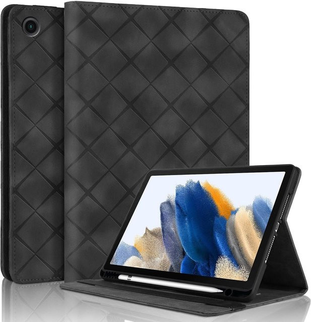 Samsung Galaxy Tab A9 Plus Kunstleder Hülle mit Rhombus Muster in Schwarz - Bild 1