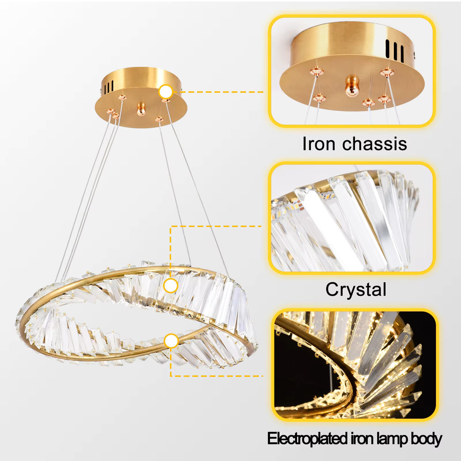 GreeLustr Moderne LED Ring Pendelleuchte aus Metall und Kristall in Gold/Messing für Wohnzimmer und Esszimmer - Bild 4