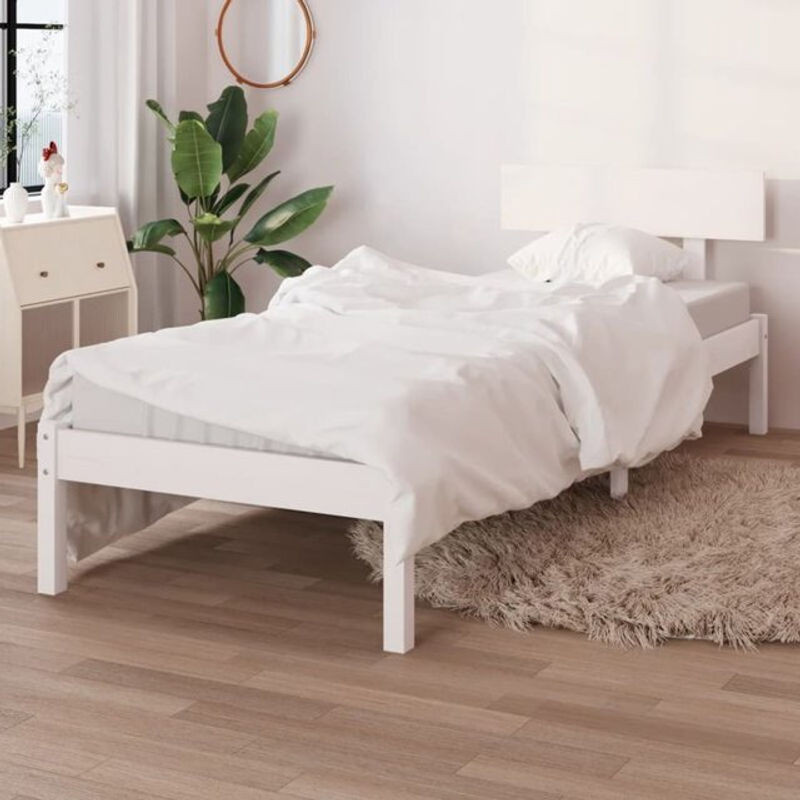 Massivholzbett aus Kiefer in Weiß von vidaxl, modern und minimalistisch, B: 140 cm, T: 200 cm, H: 80,5 cm - Bild 1