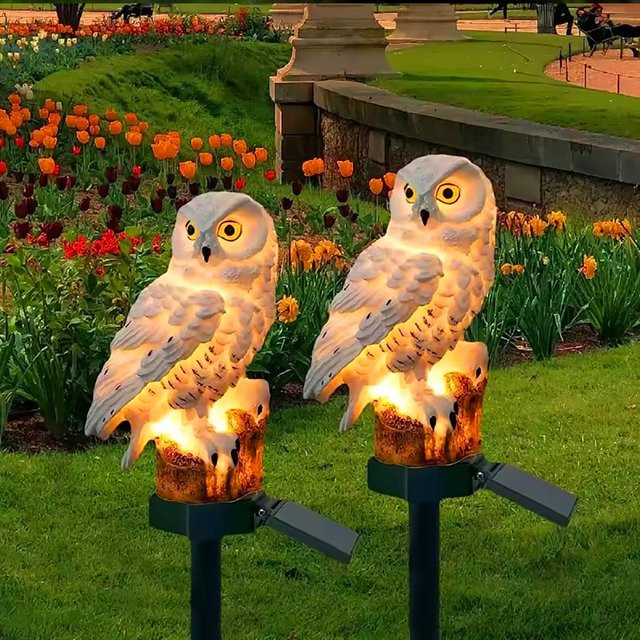 DBF Solar LED Eulen Gartenleuchten Schwarz mit Warmweißem Licht für die Außenbeleuchtung im Garten und Hof - Bild 1