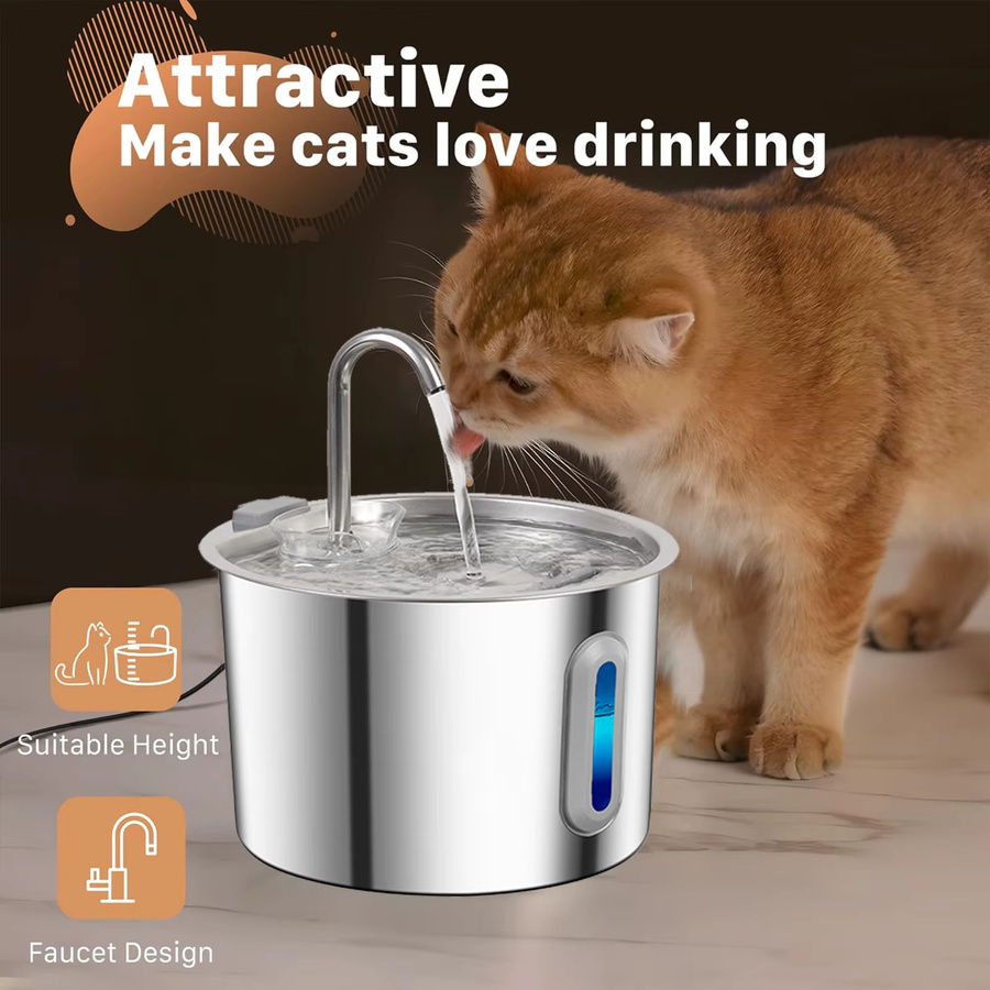 Automatischer Katzen-Trinkbrunnen aus Edelstahl in Silber mit 4 Filtern und ultra-leiser Wasserpumpe, Volumen: 2,2 l - Bild 4