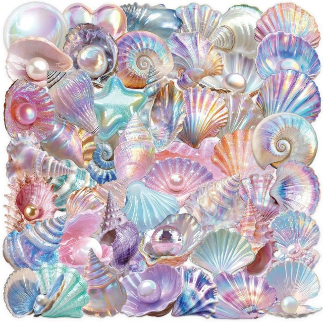 50-teiliges Set transparente Cartoon-Aquarell-Shell-Aufkleber aus wasserfestem PET in Multicolour - Bild 1