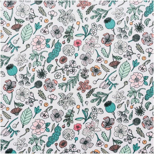 Rico Design Druckstoff Hygge Blumen in Flieder-Neon und Multicolour, Breite: 50 cm, Länge: 140 cm - Bild 1