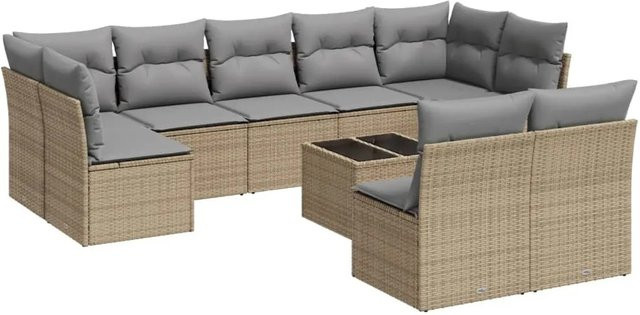 vidaXL 10-teilige Garten-Sofagarnitur aus Poly-Rattan mit Kissen in Beige-Grau - Bild 1