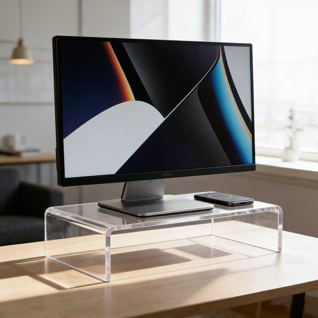 Transparenter Acryl-Monitorständer für ergonomisches Arbeiten und zur Aufbewahrung auf deinem Schreibtisch - Bild 1