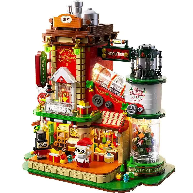 SixBricks MOC Winter Weihnachten Schnee Hütte, Bausteine Set, mit Licht - Bild 2