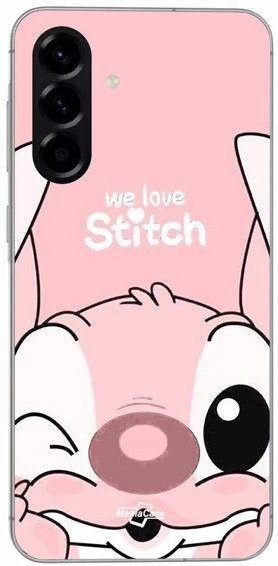 Maniacase Silikon Schutzhülle für Samsung Galaxy A56 in Rosa und Schwarz mit Stitch Angel Design - Bild 1