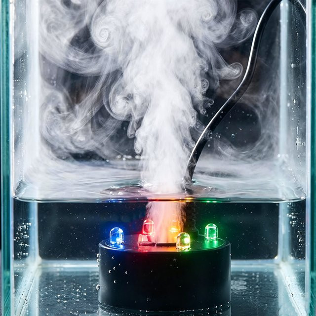TUNFAN USB Nebelerzeuger mit 4 LED-Farblicht für Aquarium, Teich und Wasserbrunnen, Schwarz - Bild 1