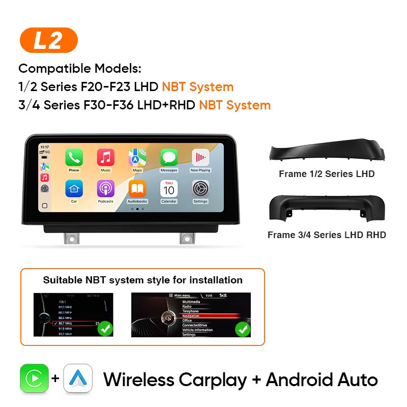 AINAVI Autoradio F30 Multimedia-System mit Wireless Carplay und Android Auto für BMW 3er Serie F31 F32 und 1er Serie F20 F21 F23, NBT HD Touchscreen mit 4G GPS und Bluetooth in Schwarz - Bild 6
