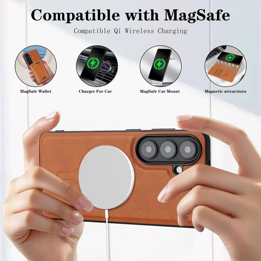 2-in-1 Flip-Lederhülle für Samsung Galaxy S26 Ultra S25 Plus S24 S23 mit Kartenfach und kabellosem Laden in Rot und Braun - Bild 4