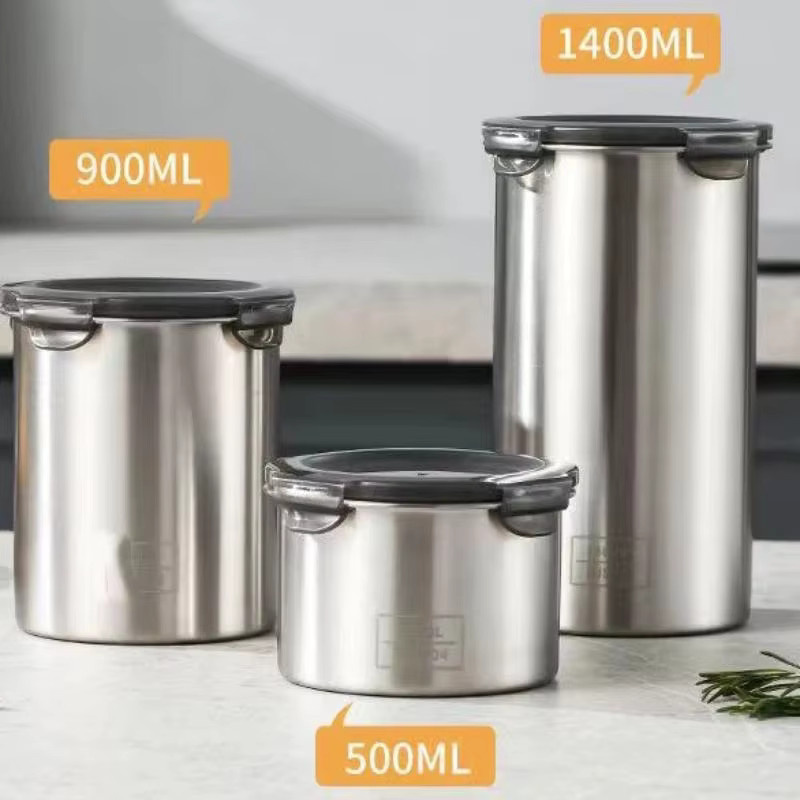 Hoeaden Edelstahl-Vorratsdosen-Set in Silber mit Clip-Verschluss, 500 ml, 900 ml und 1400 ml - Bild 5