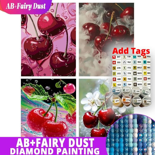 Potdemiel DIY Diamantmalerei Set Kirschen Obst Mosaik mit bunten Strasssteinen in Quadratischer Form - Bild 1