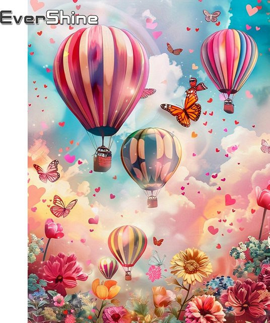 EverShine Diamant-Mosaik Heißluftballon mit quadratischen Steinen in Multicolour, handgefertigtes Landschaftsgemälde, B/H: 20 x 30 cm - Bild 1