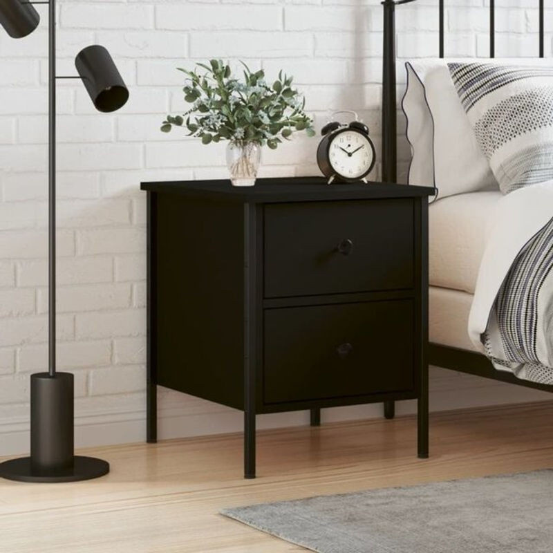 Vidaxl Nachttisch in Schwarz im Industrial Design aus Holzwerkstoff und Metall, B/T/H: 40 x 42 x 50 cm - Bild 1