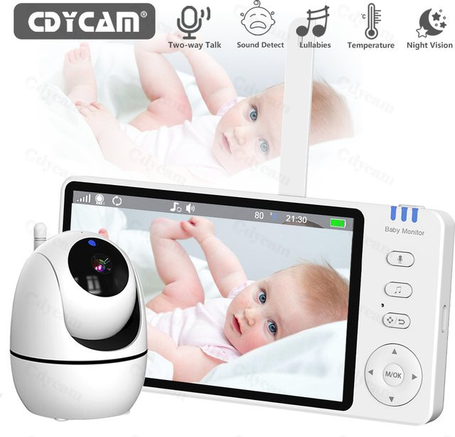 Cdycam Video-Babyphone mit 5-Zoll-Display in Weiß, Babyphone ohne WLAN mit Kamera, Audio, Nachtsicht und 2-Wege-Gespräch sowie Schwenk-, Neige- und Zoom-Funktion - Bild 1
