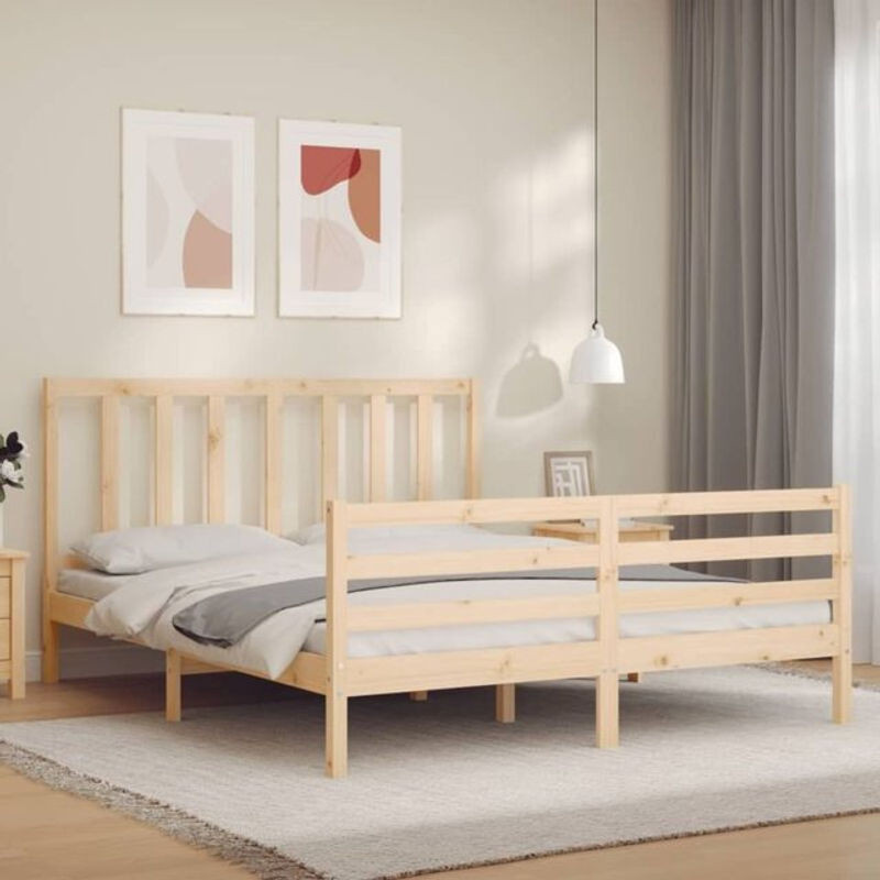 Massivholzbett vidaxl aus Kiefernholz in Braun, B/T/H: 160 x 200 x 165,5 cm - Bild 1