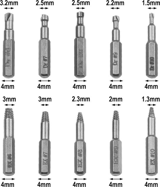 VIBRATITE Schraubenausdreher-Set mit 10 Bohrer-Bits für beschädigte und gebrochene Schrauben, 4 mm und 6,35 mm - Bild 1