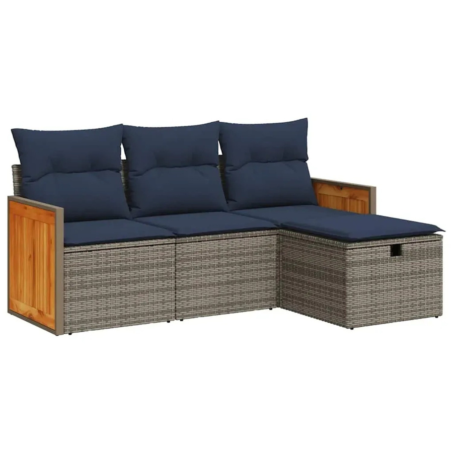 vidaXL 4-teilige Garten-Sofagarnitur in L-Form aus grauem Poly-Rattan mit Kissen und Stauraum - Bild 2