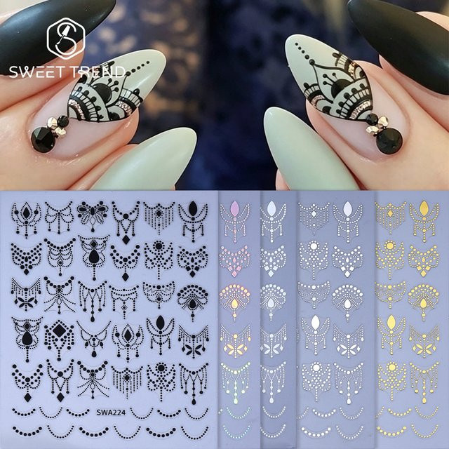 SWEET TREND Nagelaufkleber Perlen Spitzen Mandala Silber Gold - Bild 1