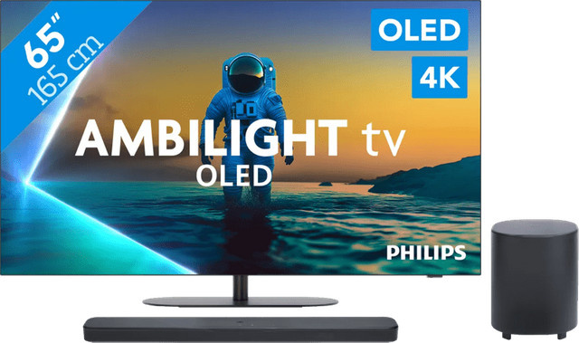 Philips Ambilight OLED810 4K UHD Fernseher 65 Zoll und JBL Bar 500 MK2 Soundbar in Schwarz - Bild 1