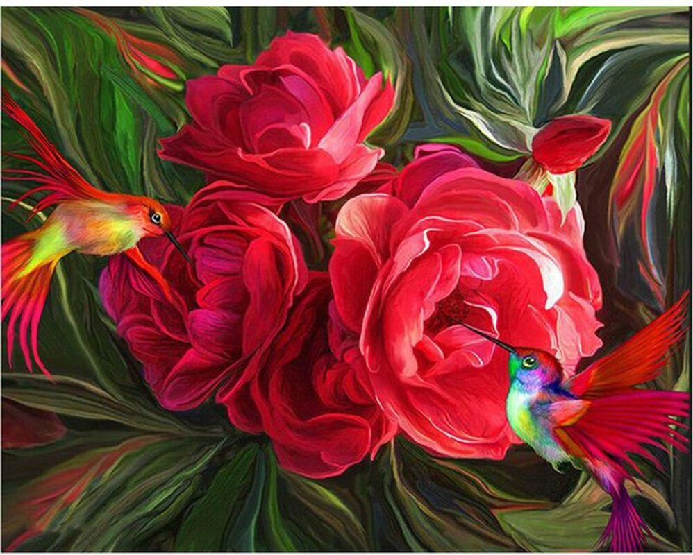 FIYO 5D DIY Diamantmalerei mit roten Blumen, florale Kreuzstich Stickerei aus Kunststoff, B/H: 20 x 30 cm - Bild 1