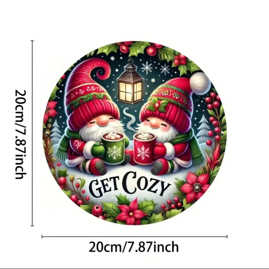 Runde Weihnachtswandkunst aus Eisen mit Weihnachtszwerg von CIFBUY, Multicolor, Durchmesser: 20 cm - Bild 2
