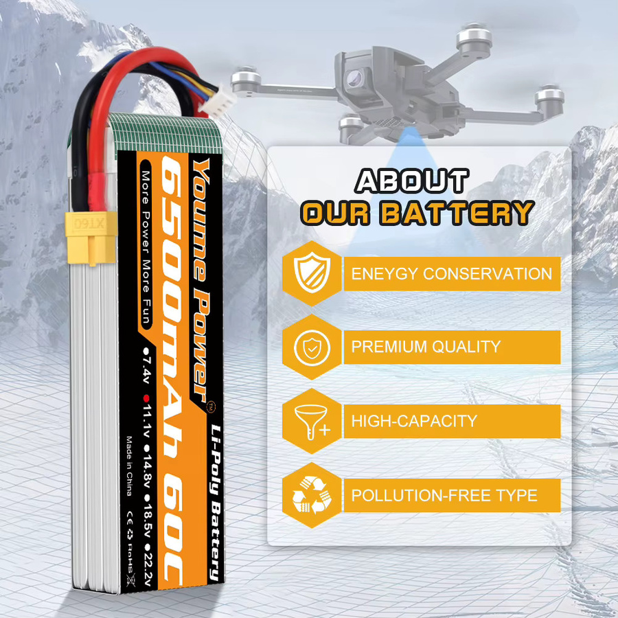 Youme 3S 6500mah Lipo Batterie 11,1V T XT60 60C für RC FPV Flugzeuge Drone Racing Boot Auto - Bild 3