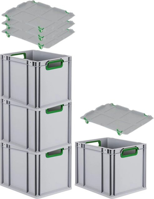 PROREGAL Spar Set 4x Eurobox Nextgen Color mit Auflagedeckel und Schiebeschnappverschlüssen, Farbe Grün, H x B x T: 32 x 30 x 40 cm - Bild 1