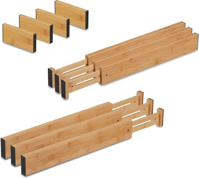 Relaxdays Schubladentrenner Set aus Bambus in Natur oder Schwarz oder Braun, verstellbar, B/H/T: 43,5 x 6 x 2 cm - Bild 1